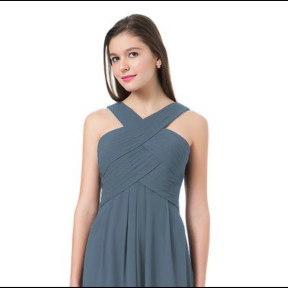 Bill Levkoff Slate Blue Cross-Front Maxi Dress